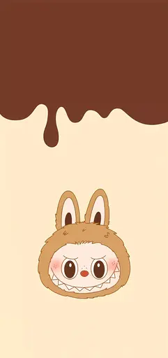 Labubu with Mickey black ears, red bow, yellow striped background, vector style